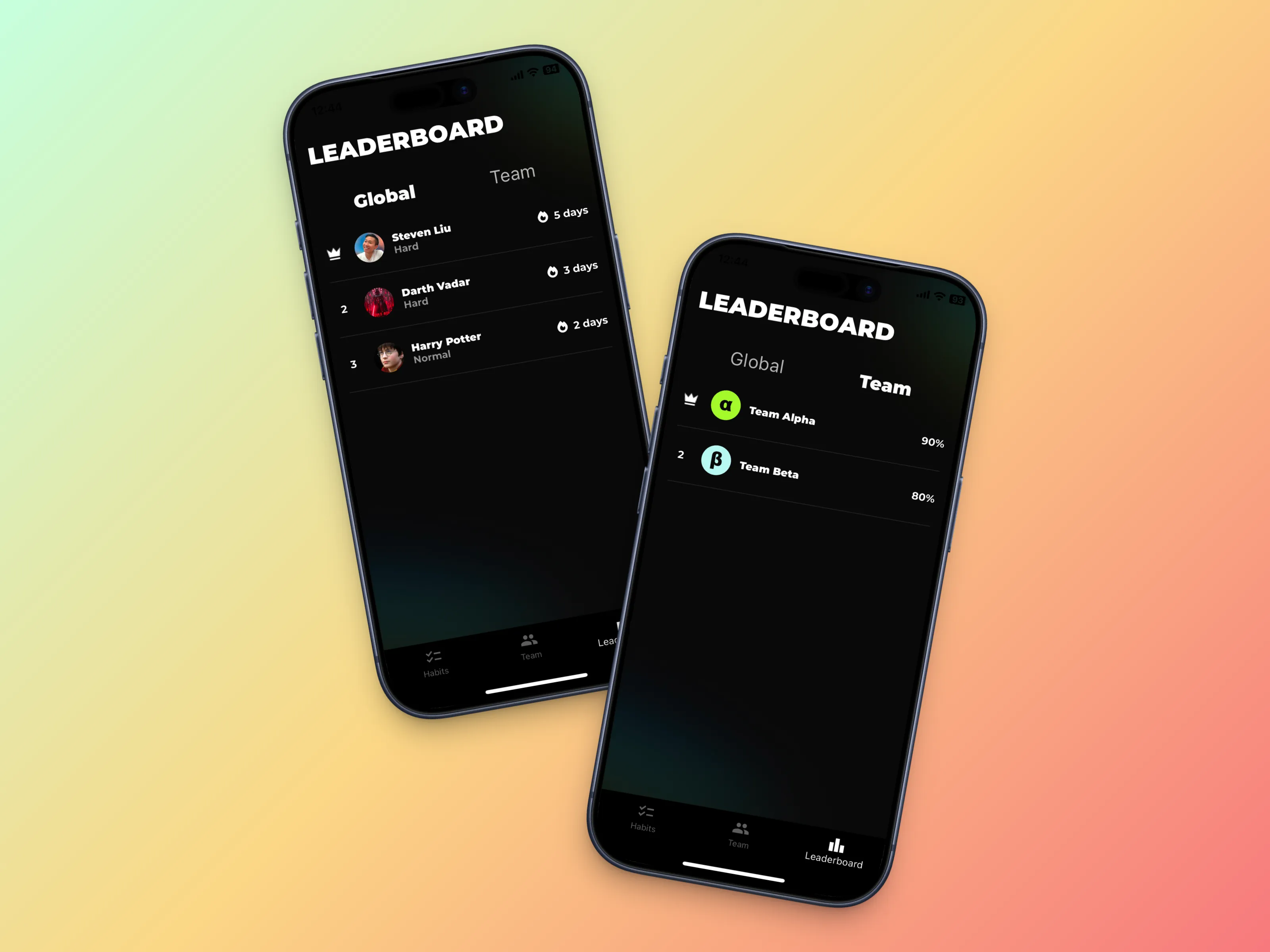 Sixty Strong leaderboards comparing individual participant and team rankings